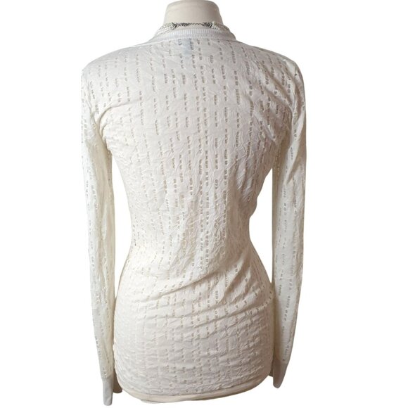Vtg BKE Womens Textured V-Neck L White Long Slv Sheer Top Lightweight Stylish - Picture 3 of 6